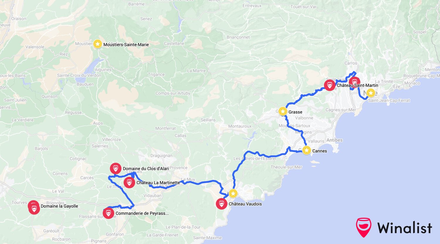 Guide Route des Vins de Provence : Carte et itinéraires - 2026 - 5 - route des vins de Provence Carte de la route des vins de Nice et du vignoble Provencal