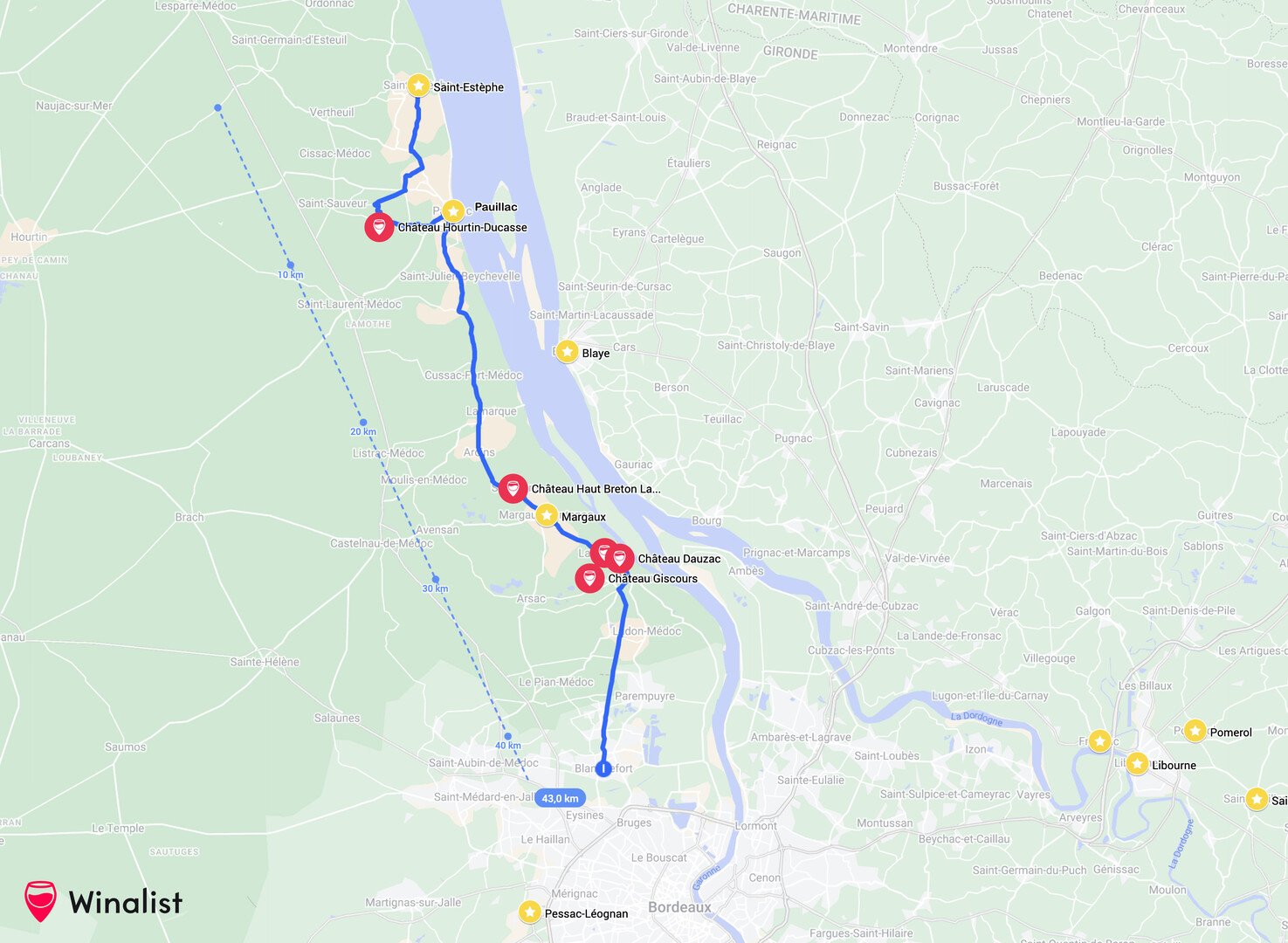 Les Routes des vins de Bordeaux : Domaines, itinéraires et cartes - 2026 - 15 - route des vins de Bordeaux Carte Route des vins Médoc Bordeaux - Itinéraire - Winalist